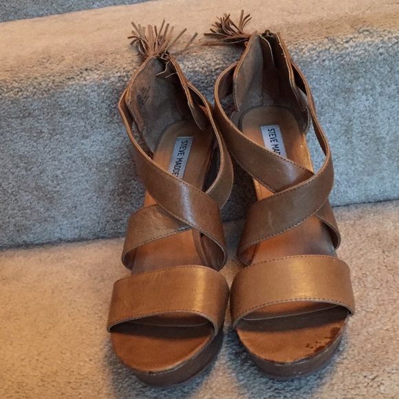 Steve Madden Sz 10 tan zip platform wedge sandals - Picture 2 of 7